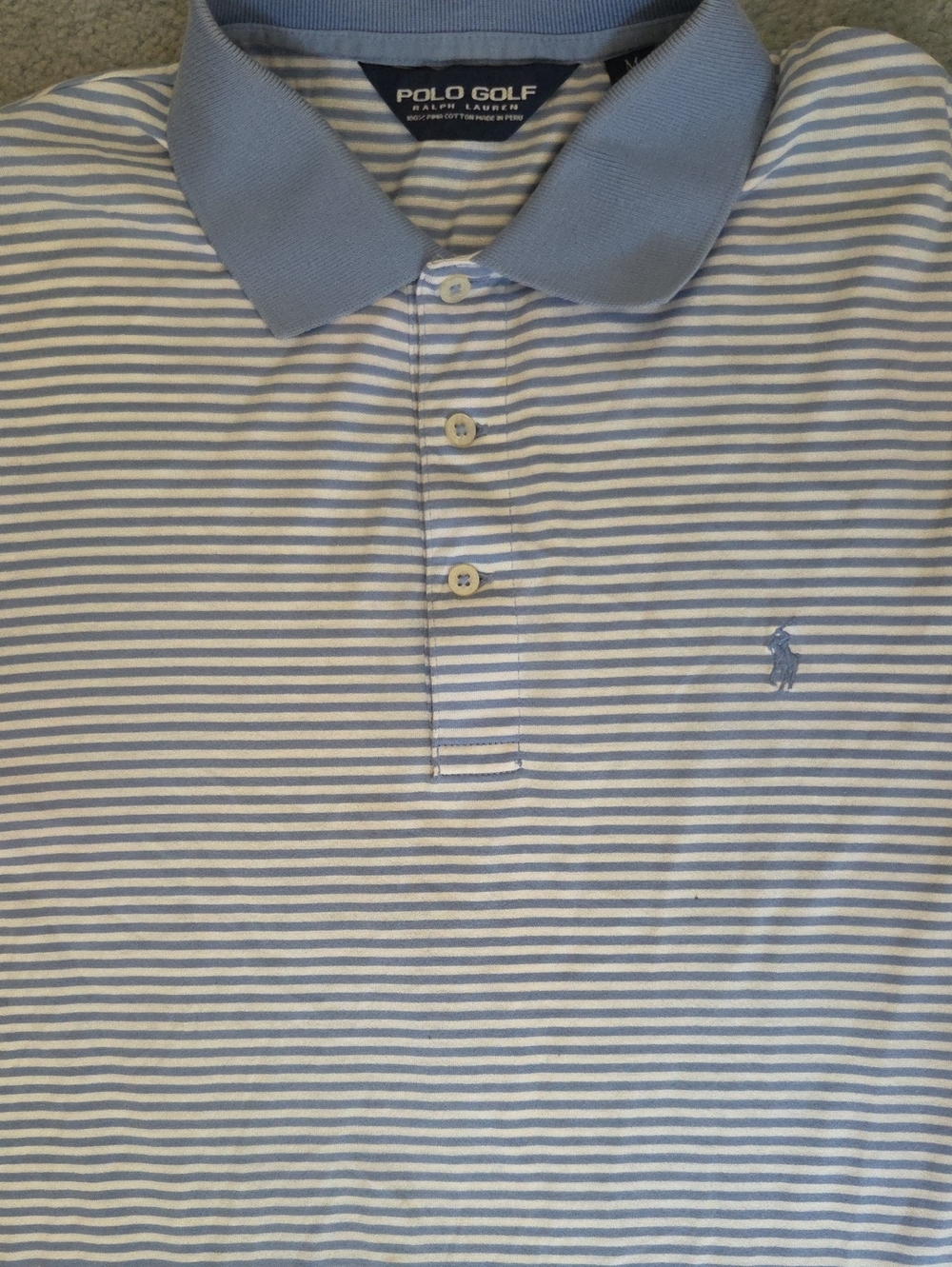 Polo Golf Ralph Lauren Doral Crest Striped Polo Shirt Light Blue Men's M